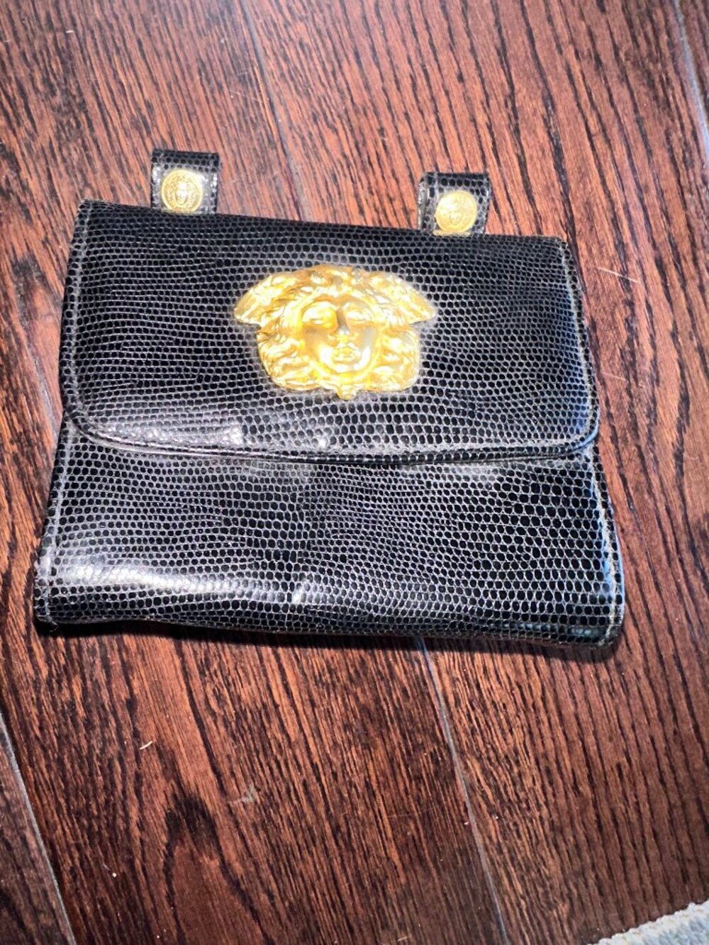 Gianni Versace Vintage Black Textured Medusa Head Belt Bag